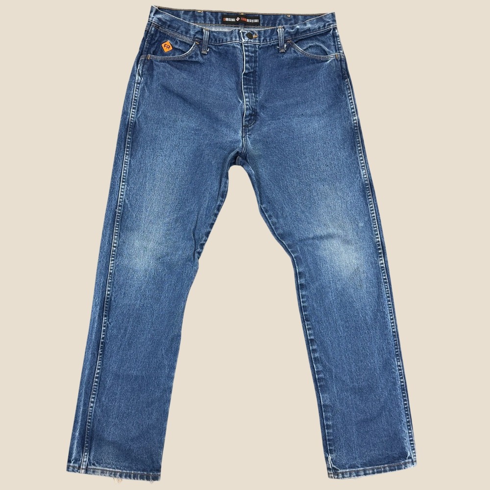 Wrangler FR13MWZ Jeans Men 38X34 Blue Flame Resistant Cowboy Cut Workwear Denim
